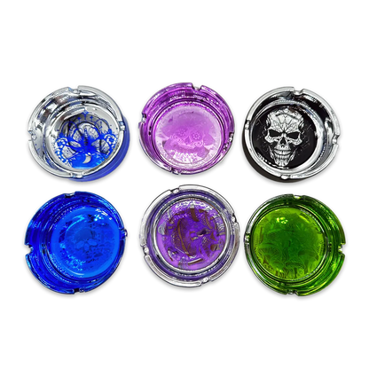 Glass Metal Plated Round Ashtray - 6 Pieces Per Retail Ready Display 25079 SMOKEZILLA