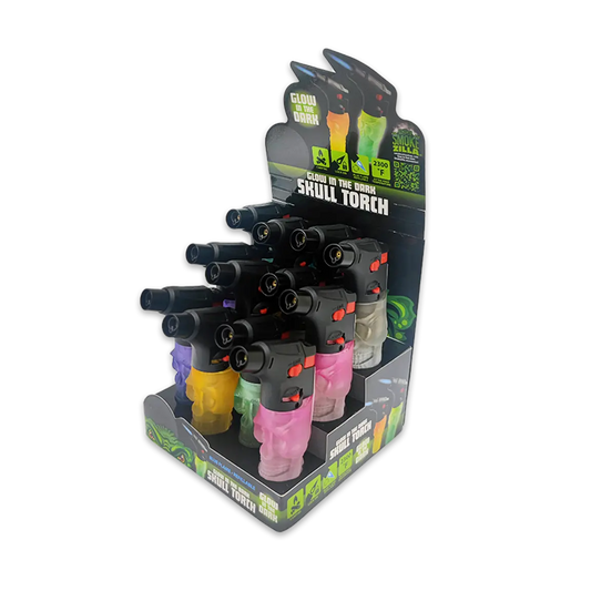 Glow in The Dark Skull Torch Lighter - 12 Pieces Per Retail Ready Display 25093 SMOKEZILLA
