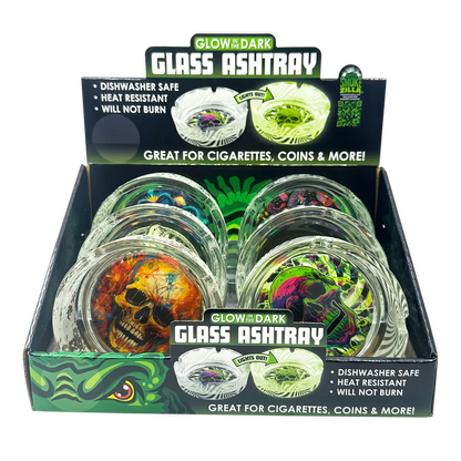 Glow in The Dark Glass Ashtray - 6 Pieces Per Retail Ready Display 25135 SMOKEZILLA