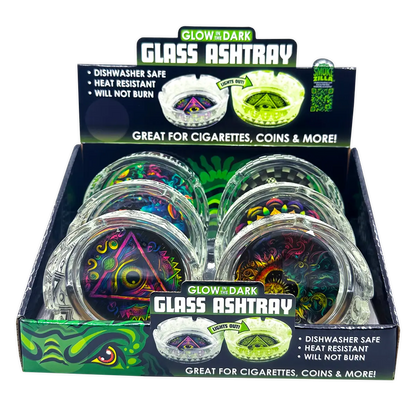 Glow in The Dark Glass Ashtray - 6 Pieces Per Retail Ready Display 25136 SMOKEZILLA