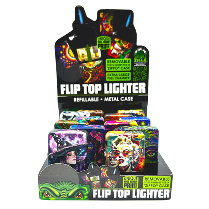 Metal Flip Top Lighter - 12 Pieces Per Retail Ready Display 25281 SMOKEZILLA
