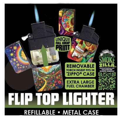 Metal Flip Top Lighter - 12 Pieces Per Retail Ready Display 25281 SMOKEZILLA