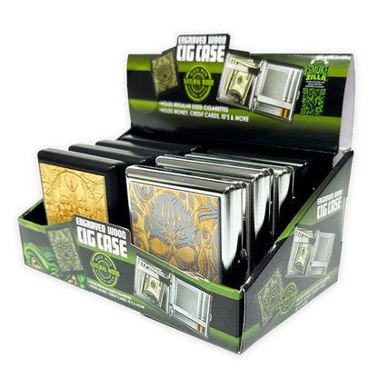 Engraved Wood Cigarette Case - 8 Pieces Per Retail Ready Display 25283 SMOKEZILLA