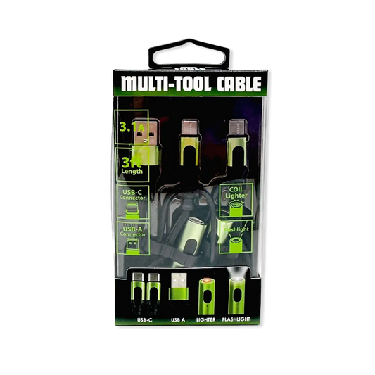 Multi-Tool Charging Cable Coil Lighter Flashlight Dual USB-C Ports with USB to USB-C