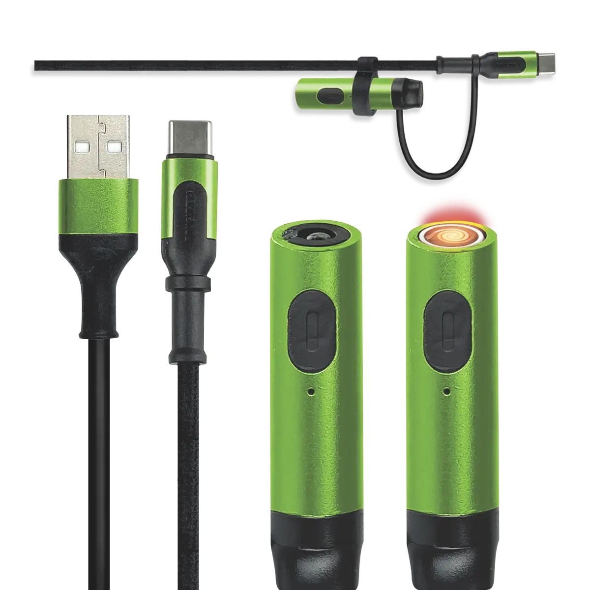 Multi-Tool Charging Cable Coil Lighter Flashlight Dual USB-C Ports with USB to USB-C