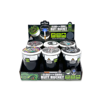 Glow In The Dark Lid Butt Bucket Ashtray with LED Light - 6 Per Retail Ready Display 25397 SMOKEZILLA