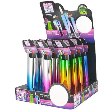 Metallic Metal Lighter Case with Bottle Opener - 12 Pieces Per Retail Ready Display 25437 SMOKEZILLA