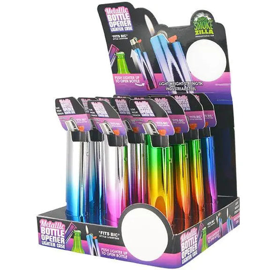 Metallic Metal Lighter Case with Bottle Opener - 12 Pieces Per Retail Ready Display 25437 SMOKEZILLA
