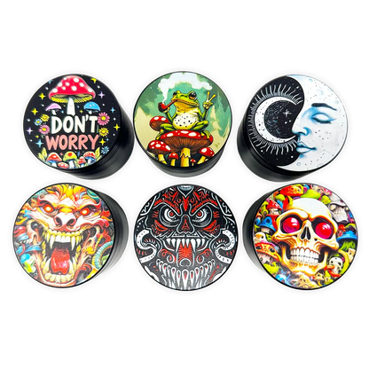 Metal 4 Piece Grinder with Printed Top - 6 Pieces Per Retail Ready Display 25551 SMOKEZILLA