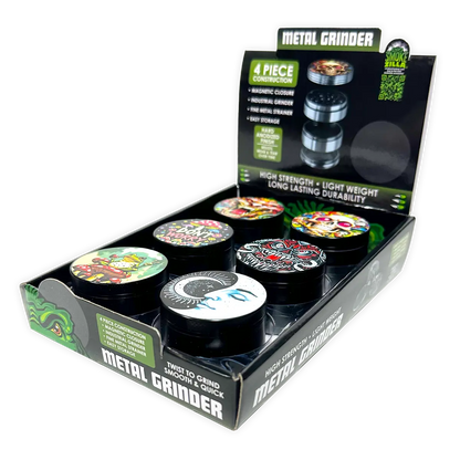 Metal 4 Piece Grinder with Printed Top - 6 Pieces Per Retail Ready Display 25551 SMOKEZILLA