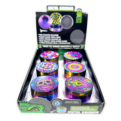 Metal 4 Piece Grinder with Printed Top - 6 Pieces Per Retail Ready Display 25552 SMOKEZILLA