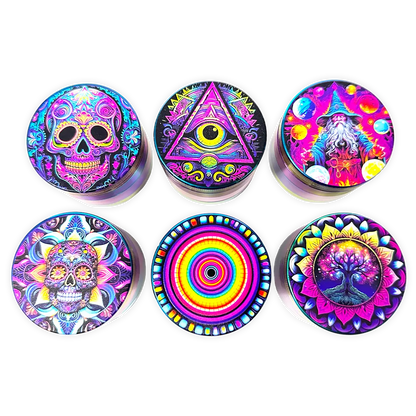 Metal 4 Piece Grinder with Printed Top - 6 Pieces Per Retail Ready Display 25552 SMOKEZILLA