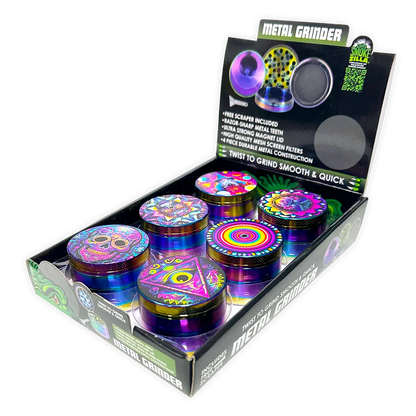 Metal 4 Piece Grinder with Printed Top - 6 Pieces Per Retail Ready Display 25552 SMOKEZILLA
