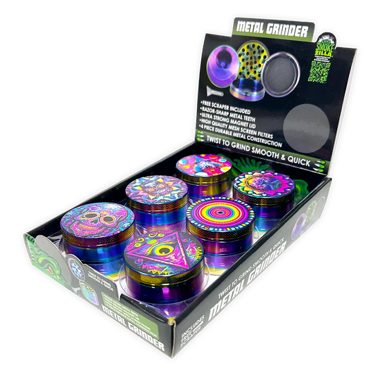 Metal 4 Piece Grinder with Printed Top - 6 Pieces Per Retail Ready Display 25552 SMOKEZILLA