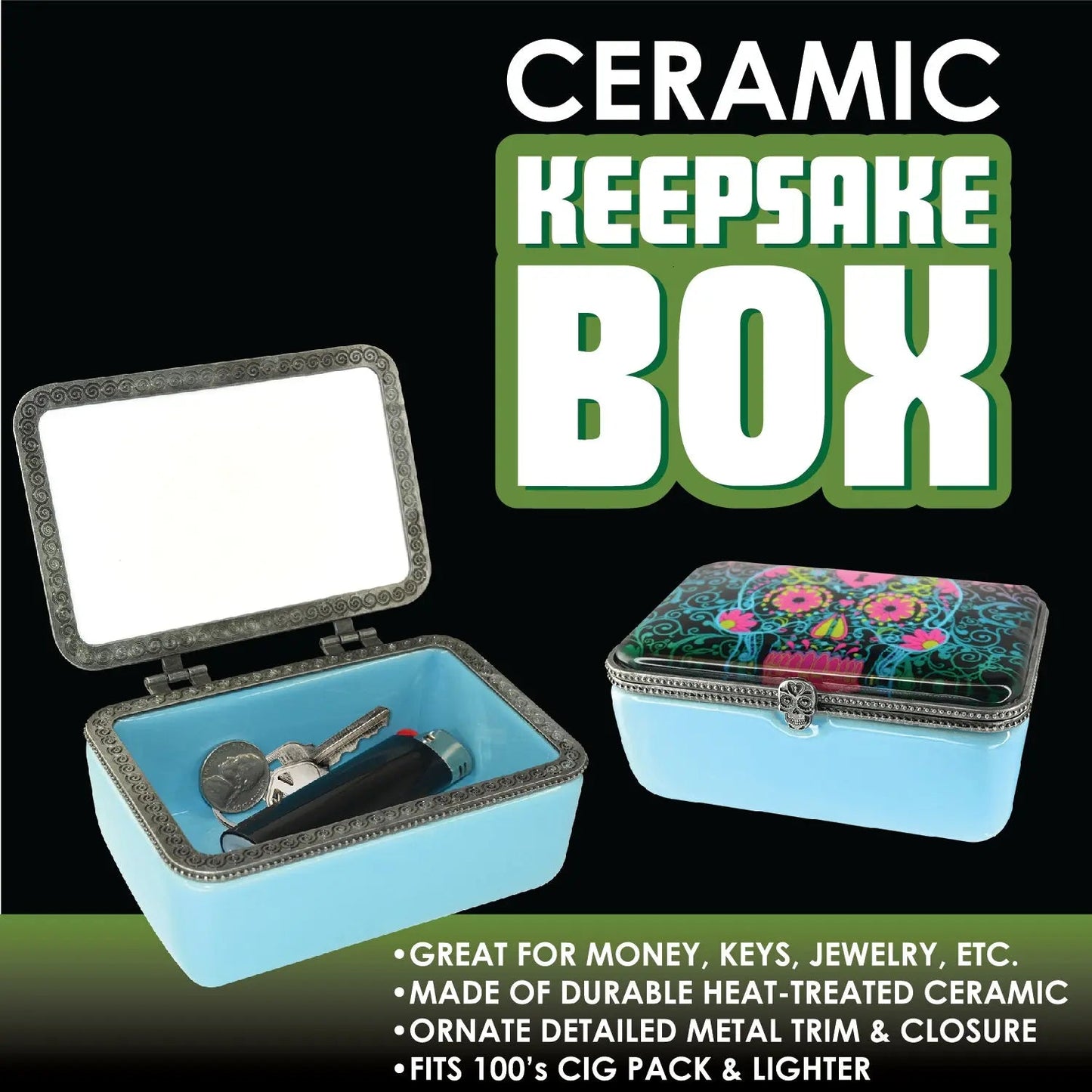 Ceramic Storage Box with Metal Trim - 6 Pieces Per Retail Ready Display 25623 SMOKEZILLA