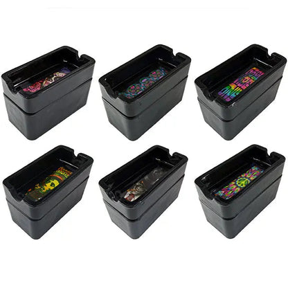 Black Glass Ashtray with Storage Compartment - 6 Pieces Per Retail Ready Display 25625 SMOKEZILLA