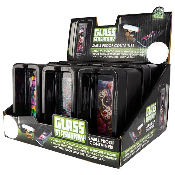 Black Glass Ashtray with Storage Compartment - 6 Pieces Per Retail Ready Display 25625 SMOKEZILLA