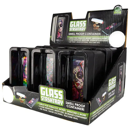 Black Glass Ashtray with Storage Compartment - 6 Pieces Per Retail Ready Display 25625 SMOKEZILLA