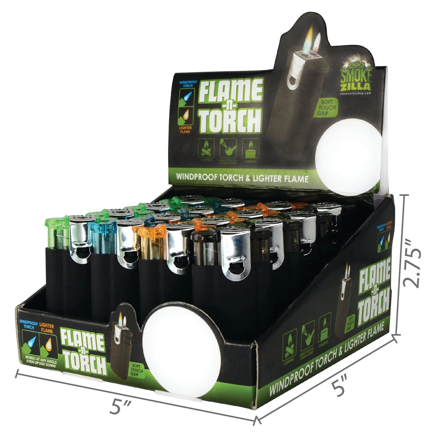 Black Dual Flame N Torch Lighter- 16 Pieces Per Retail Ready Display 25637 SMOKEZILLA