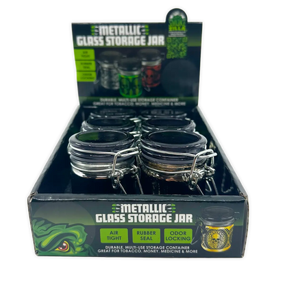 Metallic Smell Proof Glass Storage Jar with Hinged Lid- 6 Pieces Per Retail Ready Display 25891 SMOKEZILLA
