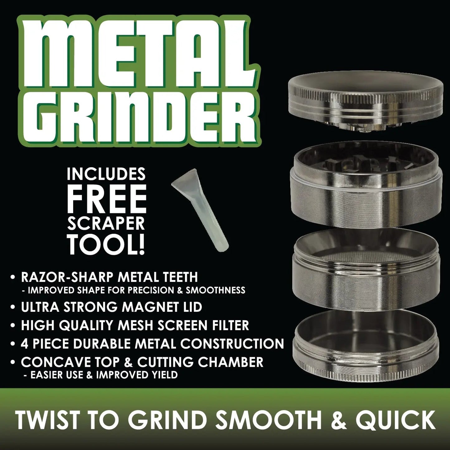 Metal 4 Piece Grinder with Concave Top 63Mm - 6 Pieces Per Retail Ready Display 25911 SMOKEZILLA