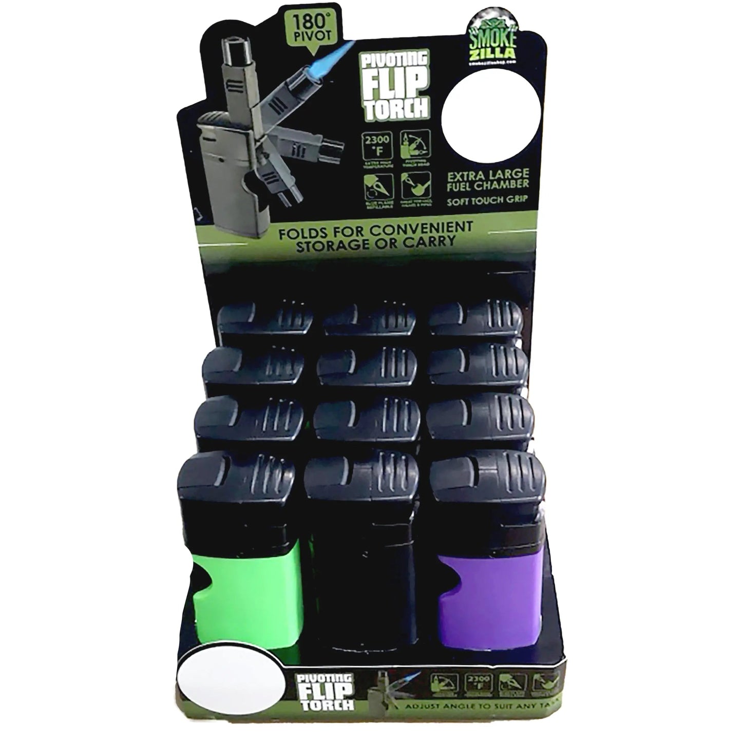 Pivot Head Flip Torch Lighter - 12 Pieces Per Retail Ready Display 25927 SMOKEZILLA