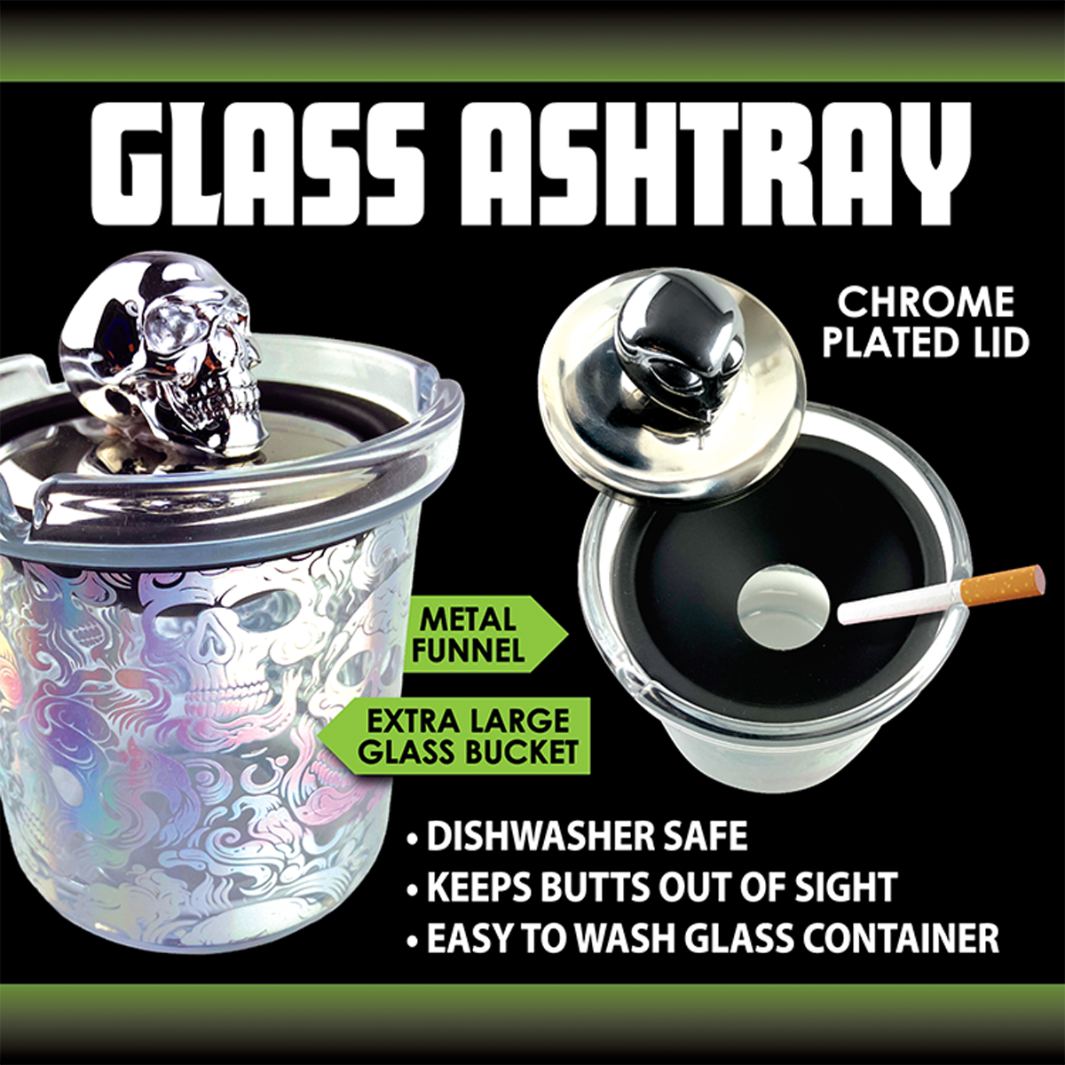 Glass Ashtray with Chrome Plated Lid