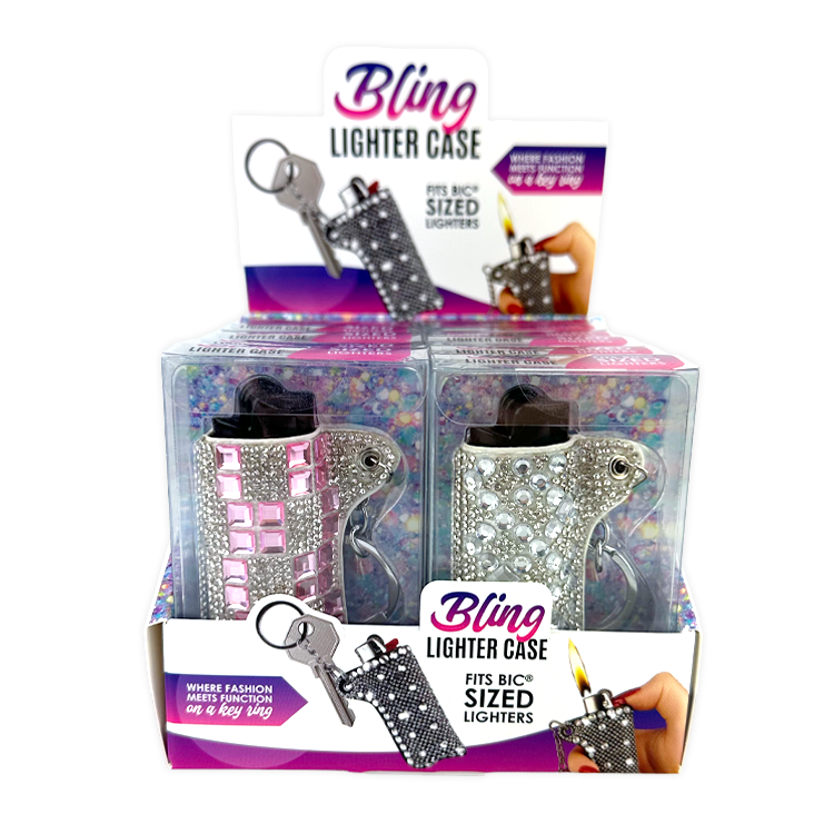 Bling Rhinestone Lighter Case - 12 Pieces Per Retail Ready Display 26101