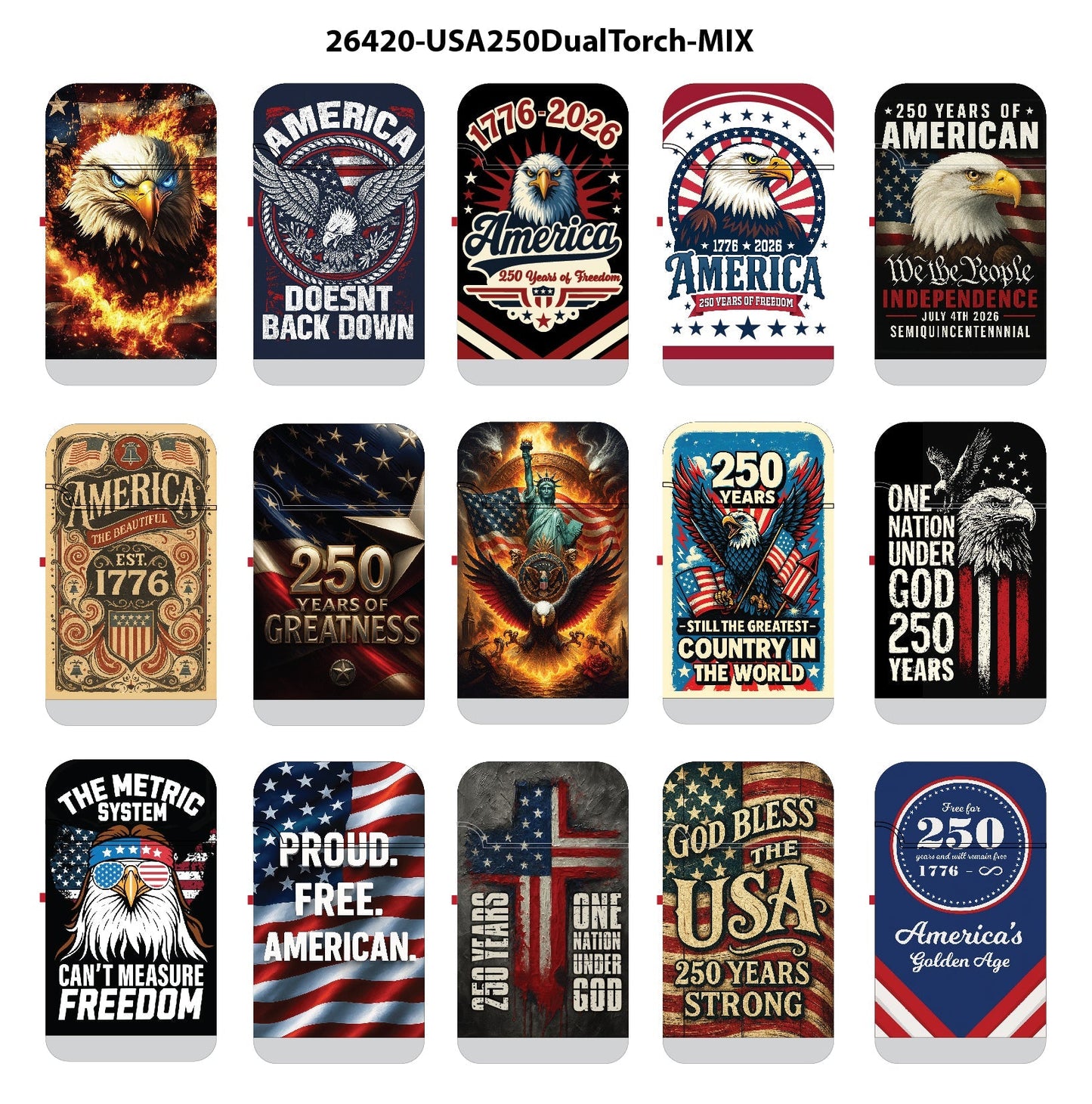 Patriotic USA 250 Dual Torch Lighter - 15 Pieces Per Retail Ready Display 26420 SMOKEZILLA