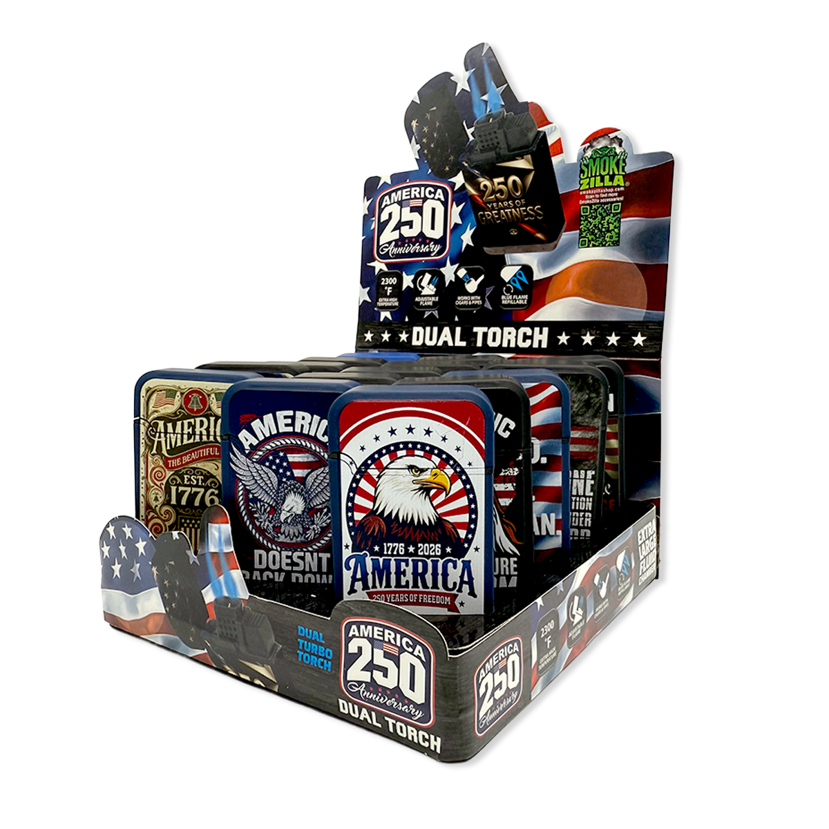 Patriotic USA 250 Dual Torch Lighter - 15 Pieces Per Retail Ready Display 26420