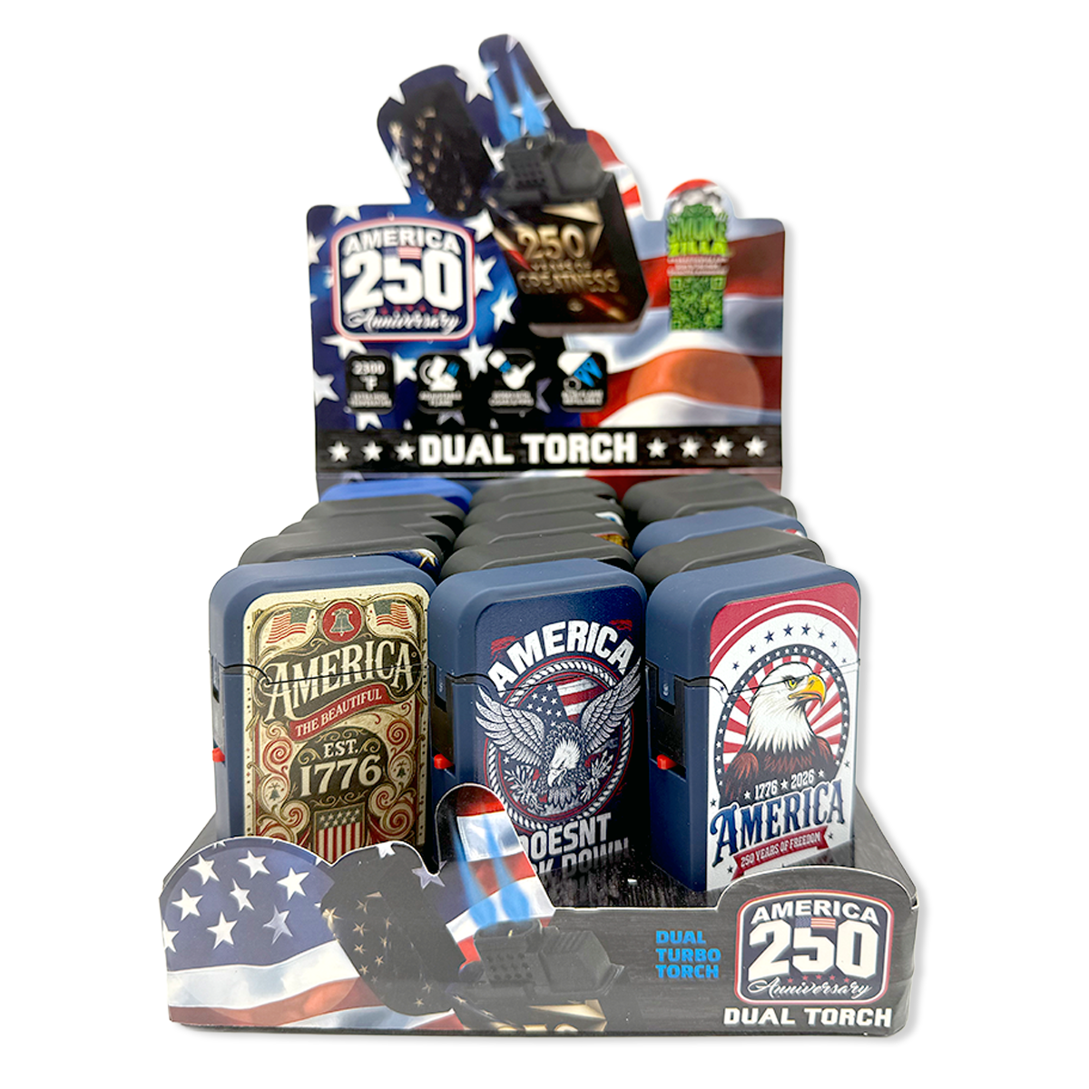 Patriotic USA 250 Dual Torch Lighter - 15 Pieces Per Retail Ready Display 26420