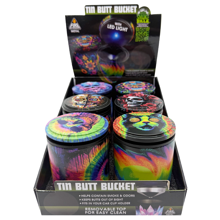 Full Print Butt Bucket Ashtray with LED Light - 6 Pieces Per Retail Ready Display 26430