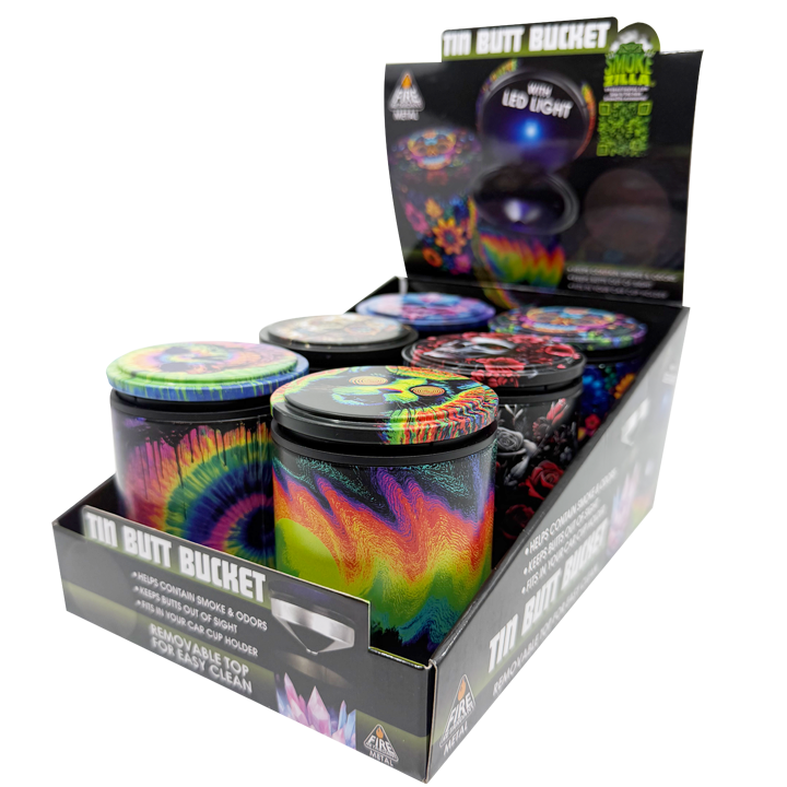 Full Print Butt Bucket Ashtray with LED Light - 6 Pieces Per Retail Ready Display 26430