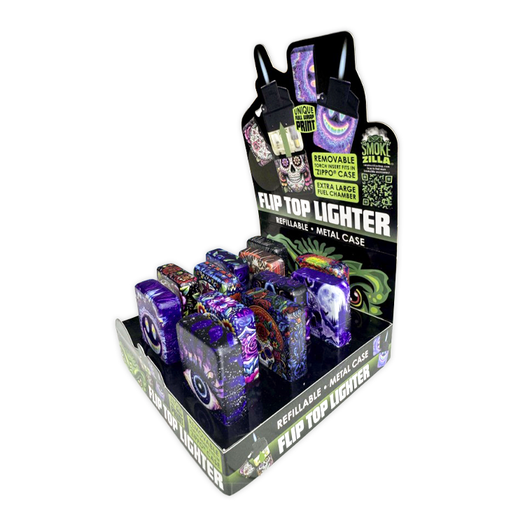 Sugar Skull Metal Flip Top Lighter - 12 Pieces Per Retail Ready Display 26548
