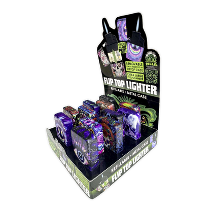 Sugar Skull Metal Flip Top Lighter - 12 Pieces Per Retail Ready Display 26548