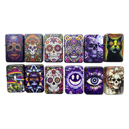 Sugar Skull Metal Flip Top Lighter - 12 Pieces Per Retail Ready Display 26548