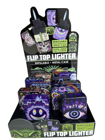 Sugar Skull Metal Flip Top Lighter - 12 Pieces Per Retail Ready Display 26548