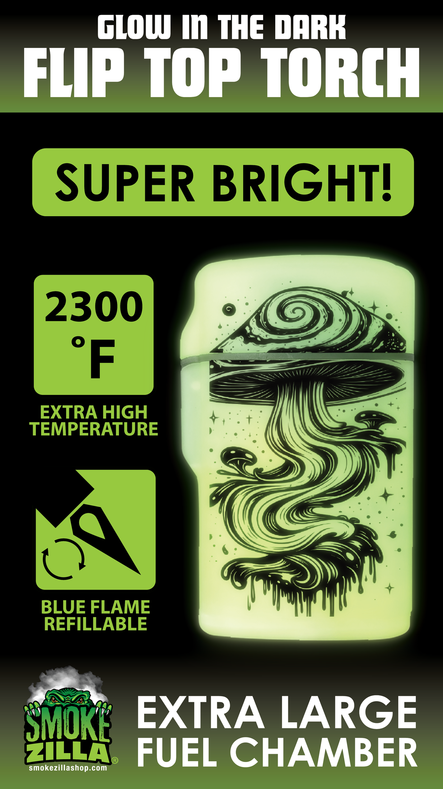 Glow in The Dark Flip Top Lighter - 15 Pieces Per Retail Ready Display 26625