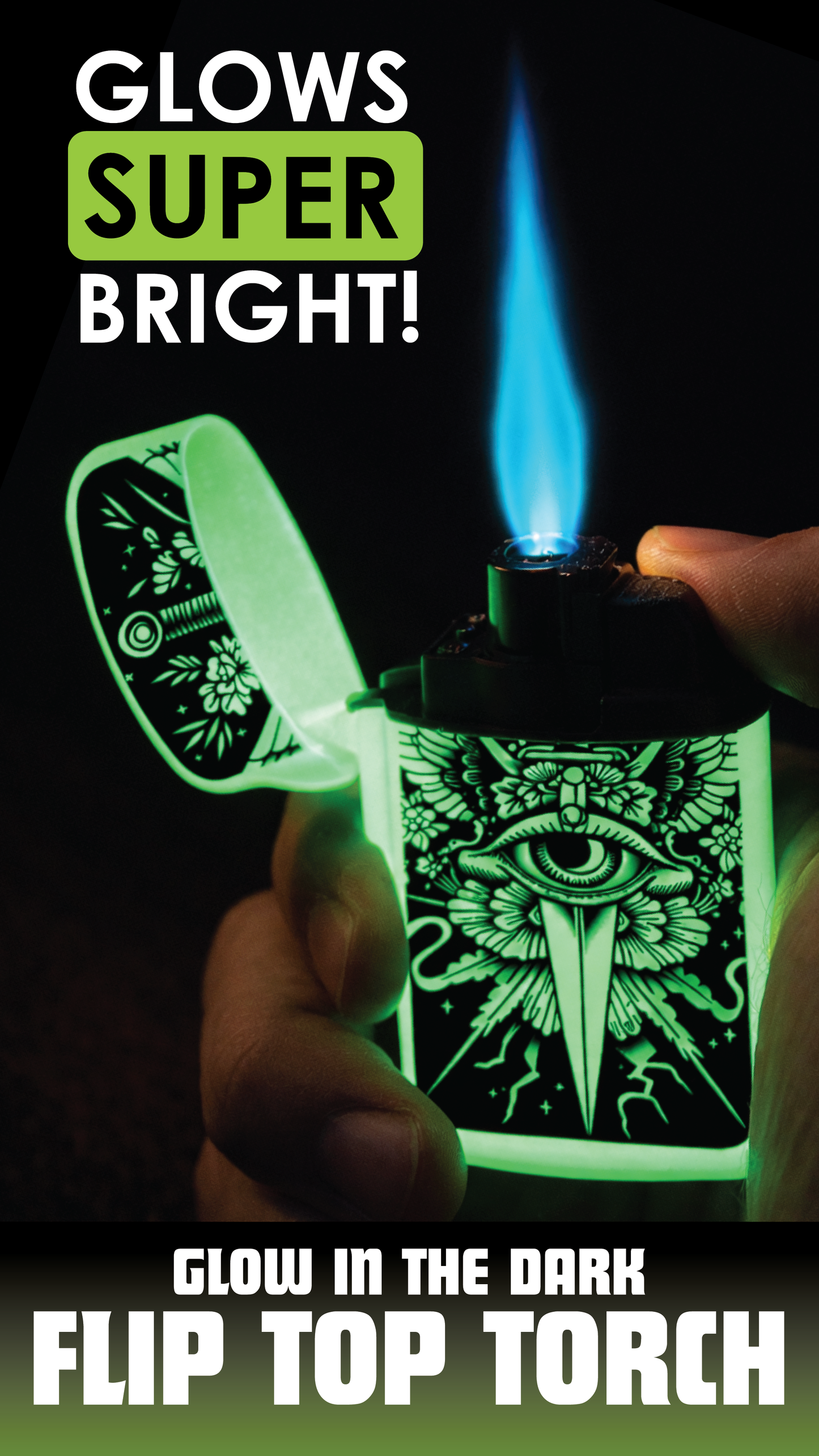 Glow in The Dark Flip Top Lighter - 15 Pieces Per Retail Ready Display 26625