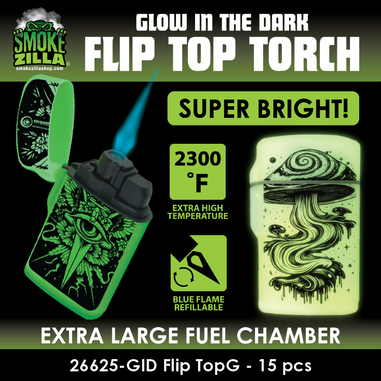 Glow in The Dark Flip Top Lighter - 15 Pieces Per Retail Ready Display 26625