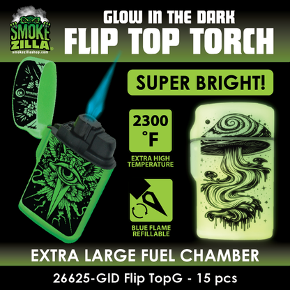 Glow in The Dark Flip Top Lighter - 15 Pieces Per Retail Ready Display 26625