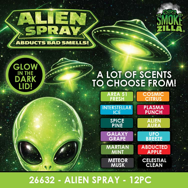 Air Freshener Alien Odor Spray - 12 Pieces Per Retail Ready Display 26632