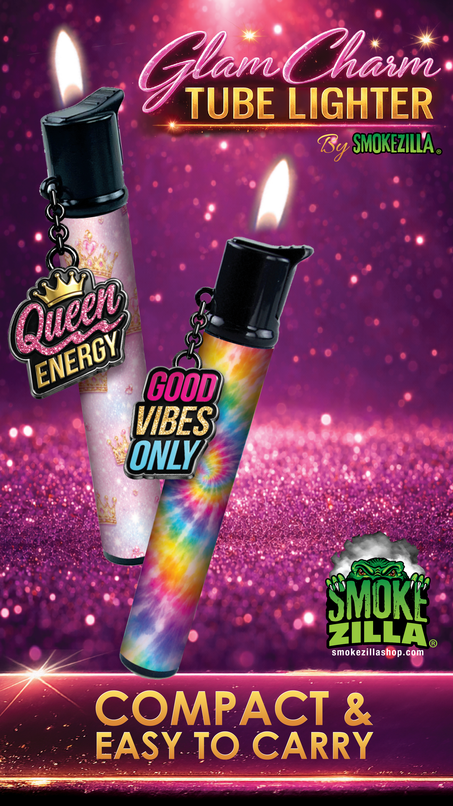 Glam Charm Tube Lighter - 12 Pieces Per Retail Ready Display 26633