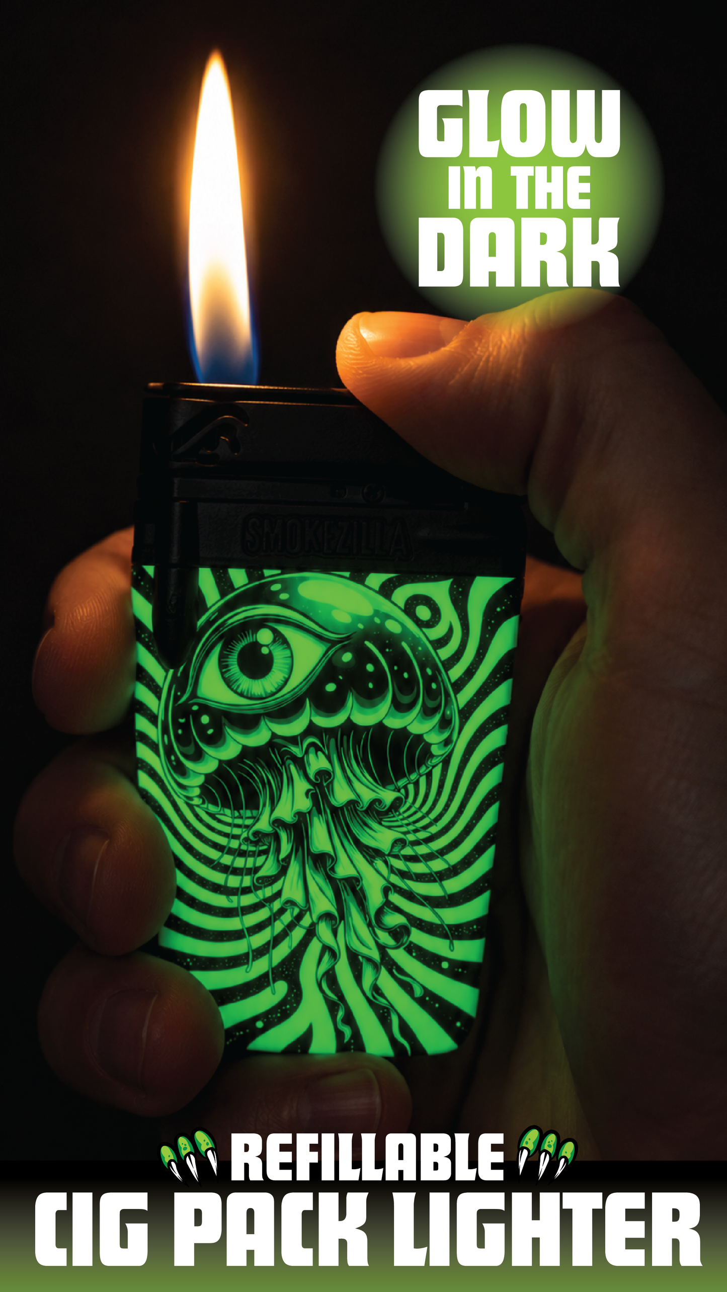 Glow in The Dark Cig Pack Lighter B - 12 Pieces Per Retail Ready Display 26650
