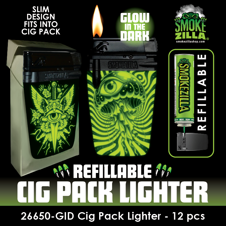 Glow in The Dark Cig Pack Lighter B - 12 Pieces Per Retail Ready Display 26650