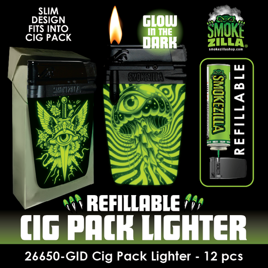 Glow in The Dark Cig Pack Lighter B - 12 Pieces Per Retail Ready Display 26650