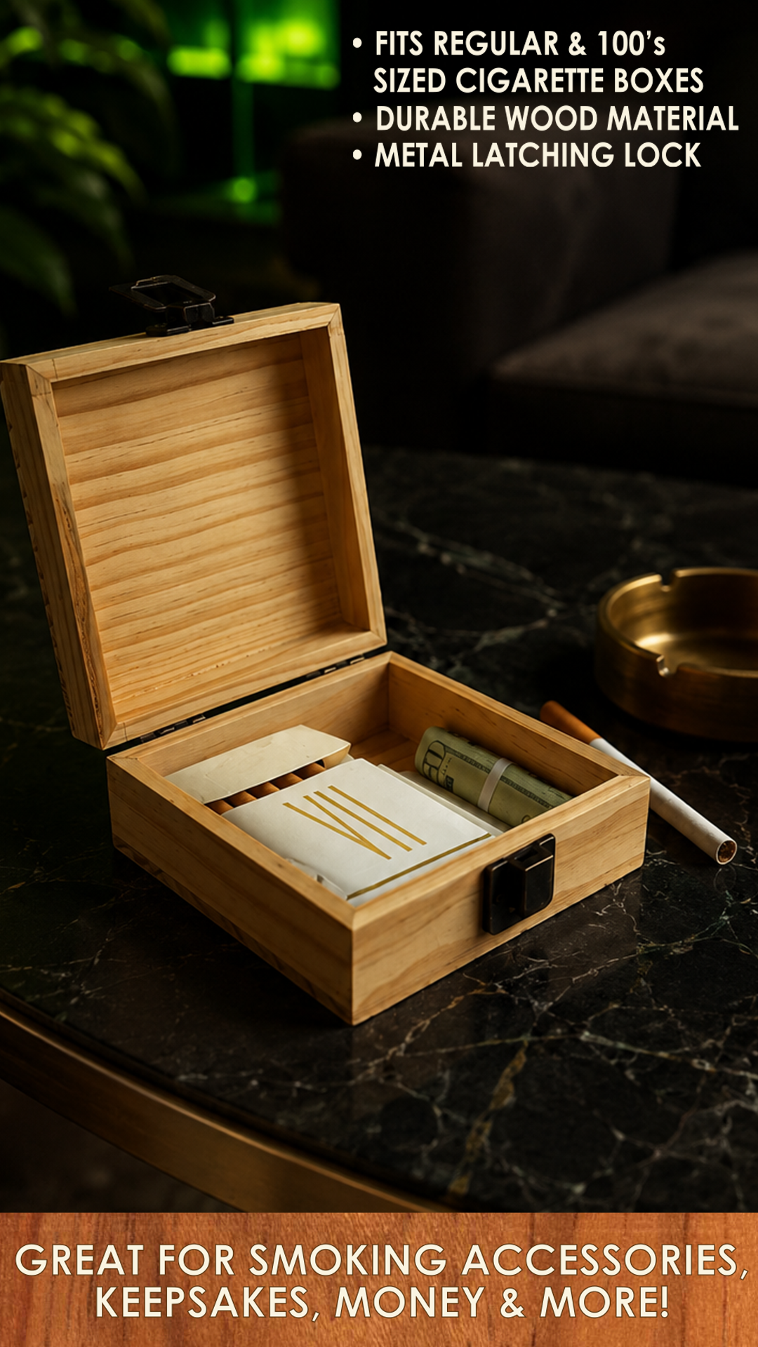 Small Wood Storage Box with Metal Latch - 6 Pieces Per Retail Ready Display 26665