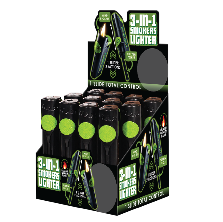 3-in-1 Smokers Lighter - 12 Pieces Per Retail Ready Display 27019