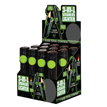 3-in-1 Smokers Lighter - 12 Pieces Per Retail Ready Display 27019