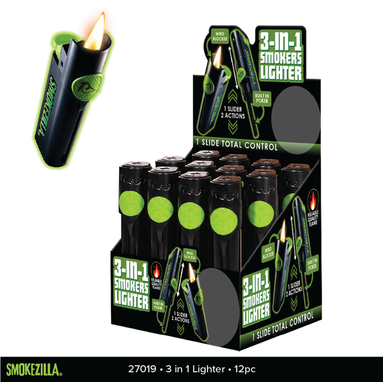 3-in-1 Smokers Lighter - 12 Pieces Per Retail Ready Display 27019